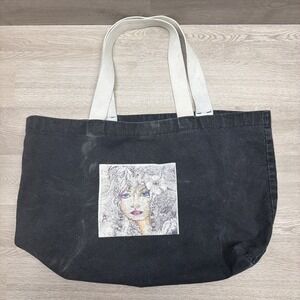 Bay Side Black Canvas Tote Bag‎ Made In USA Graphic Tee Design 100% Cotten 20x14